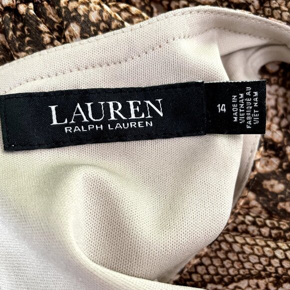 Lauren Ralph Lauren Dress Womens 14 Brown Snake Python A-Line Sleeveless Pleated - Picture 10 of 12